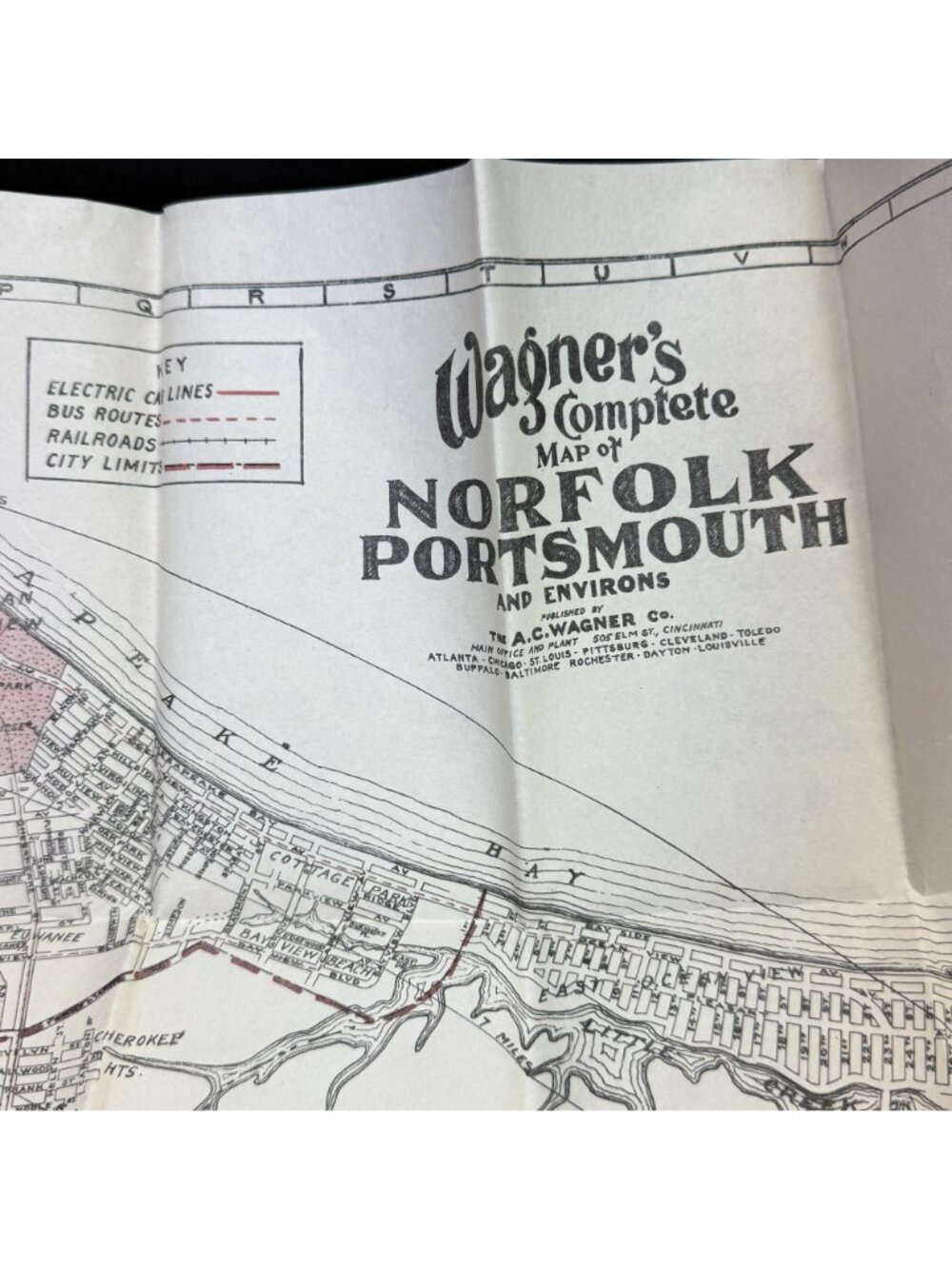 Vintage 1943 Wagner Norfolk Portsmouth Virginia Area Map Bus Trolley - Picture 10 of 12
